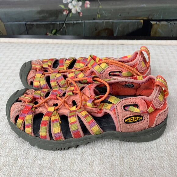 Keen Girls Whisper Raya Size 1Y Pink/Orange Drawstring Fisherman Hiking Sandals - Picture 2 of 7